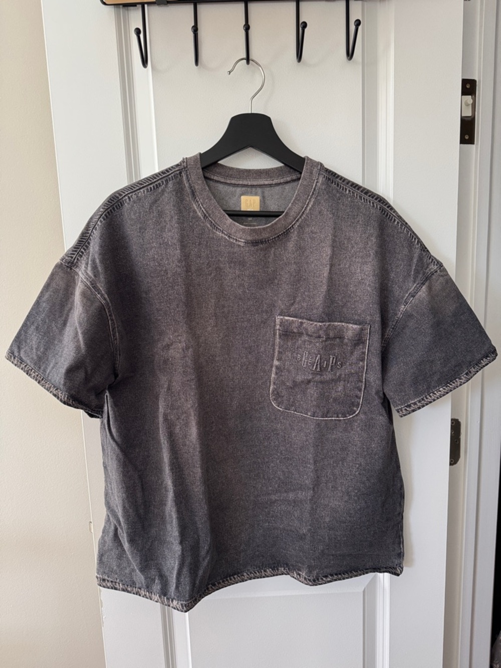 GAP x Beis Oversized Washed Gray Pocket Tee